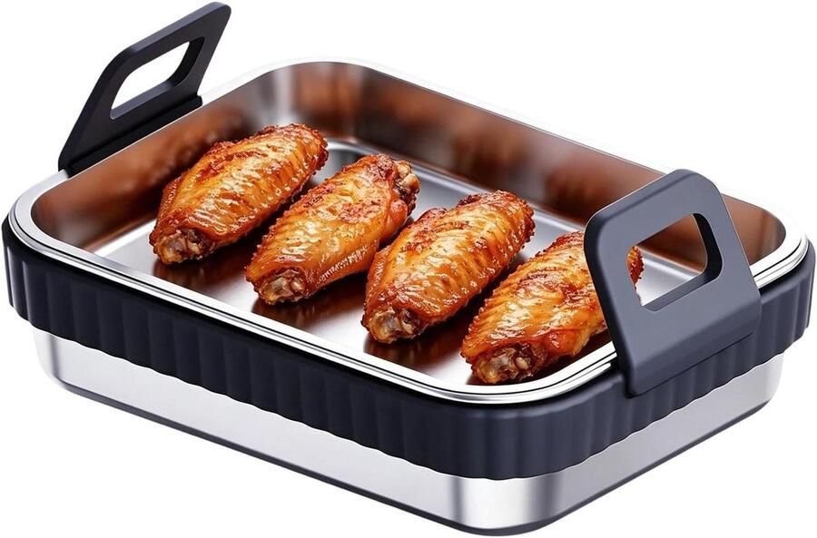 Airfryer Bakpan Grillrek Bakvorm Thuis Koken Antiaanbaklaag 19.5 x 15 x 4.8 cm Zwart