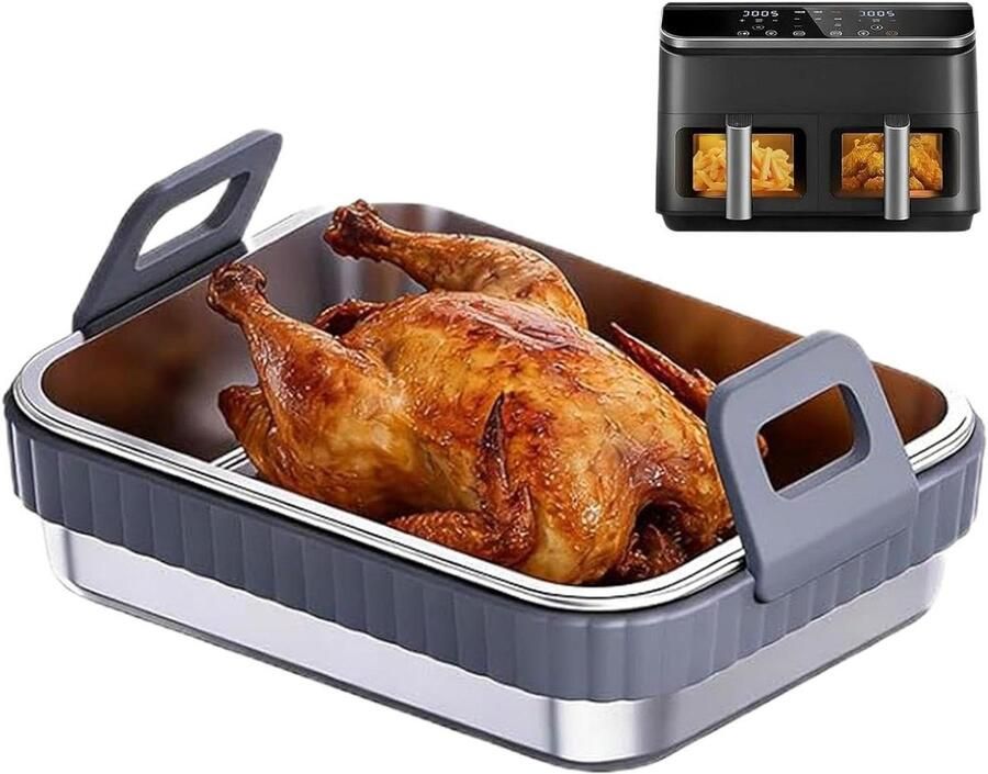 Airfryer Bakpan Grillrek Oven Koken Bakken Antislip Siliconen Grip 19.5 x 15 x 4.8 cm Grijs