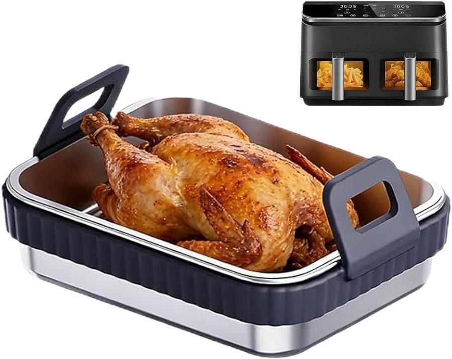 Airfryer Bakplaat Bakvorm Grillrooster Gelijkmatig Koken Antiaanbaklaag 19.5 x 15 x 4.8 cm Zwart