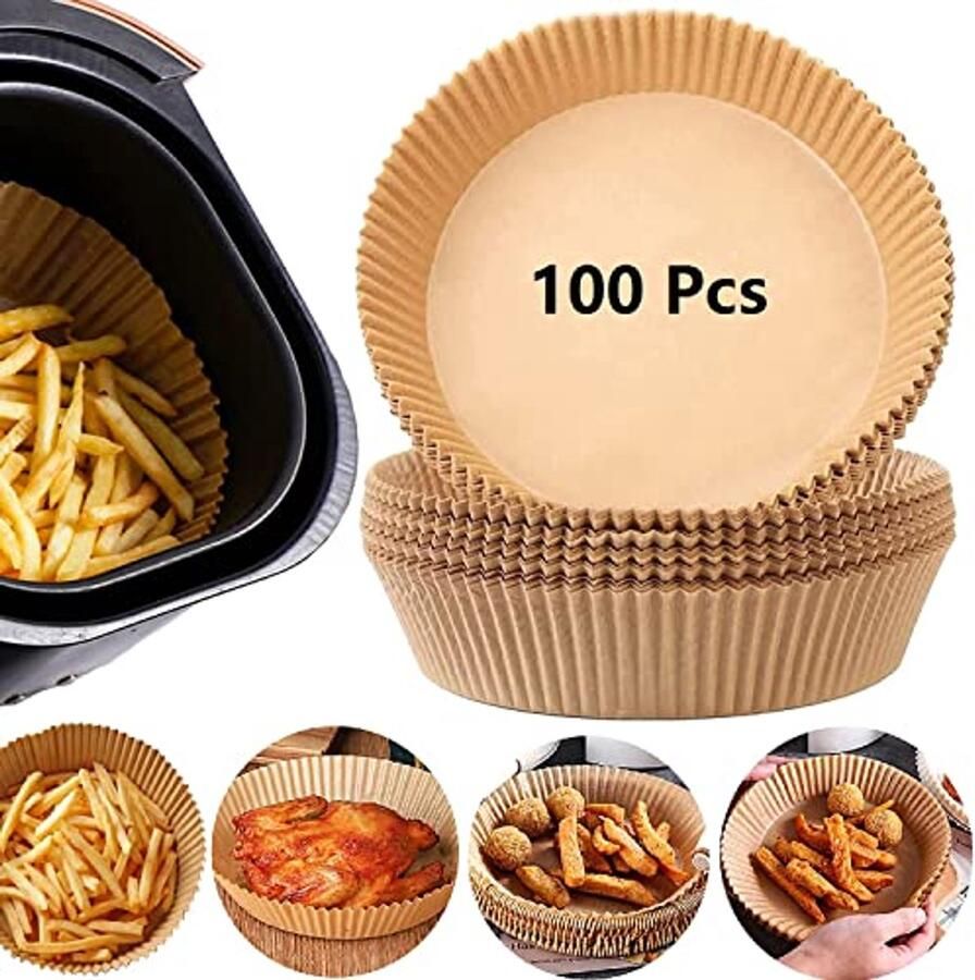 Airfryer Bakpapier 100 Stuks 16-20 cm Ronde Bakperktamenten voor Hetelucht Friteuse
