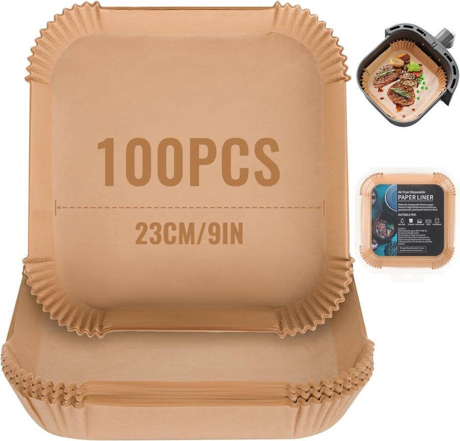 100 Stuks 23 cm Vierkant Wegwerp Bakpapier Voor Airfryer Accessoires Airfryer Liners Geschikt voor Airfryer Magnetron Oven en Stoomboot Airfryer accesoires