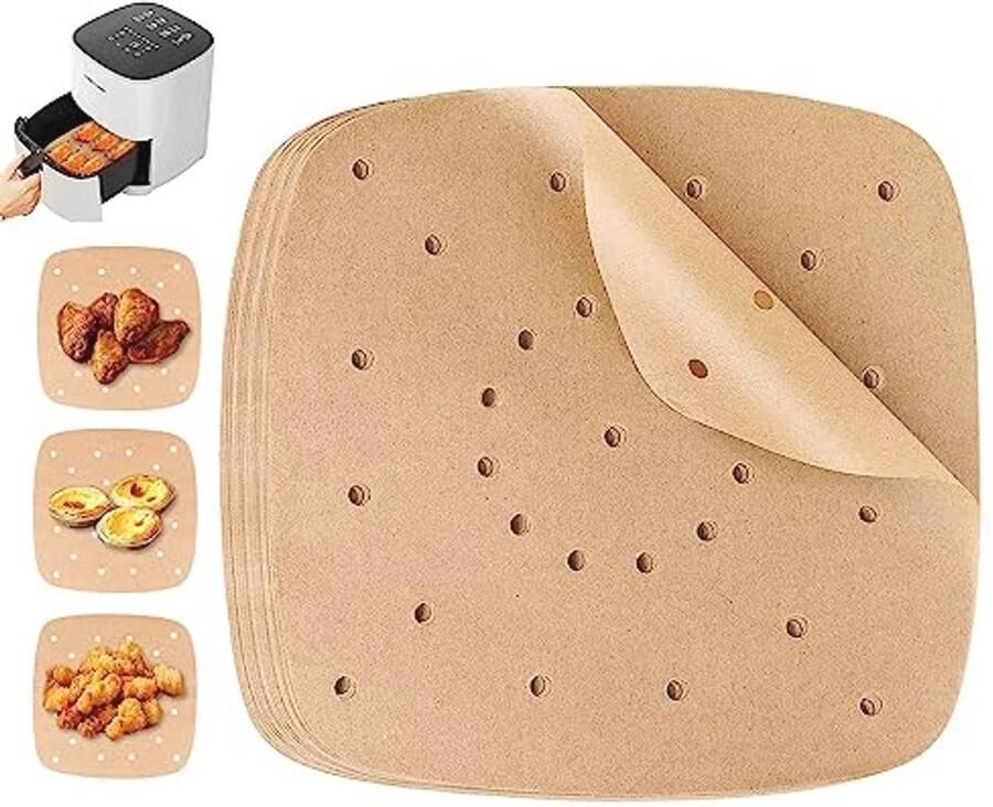 Airfryer Bakpapier 200 Stuks Geperforeerd Bakplaatpapier voor Oven en Magnetron