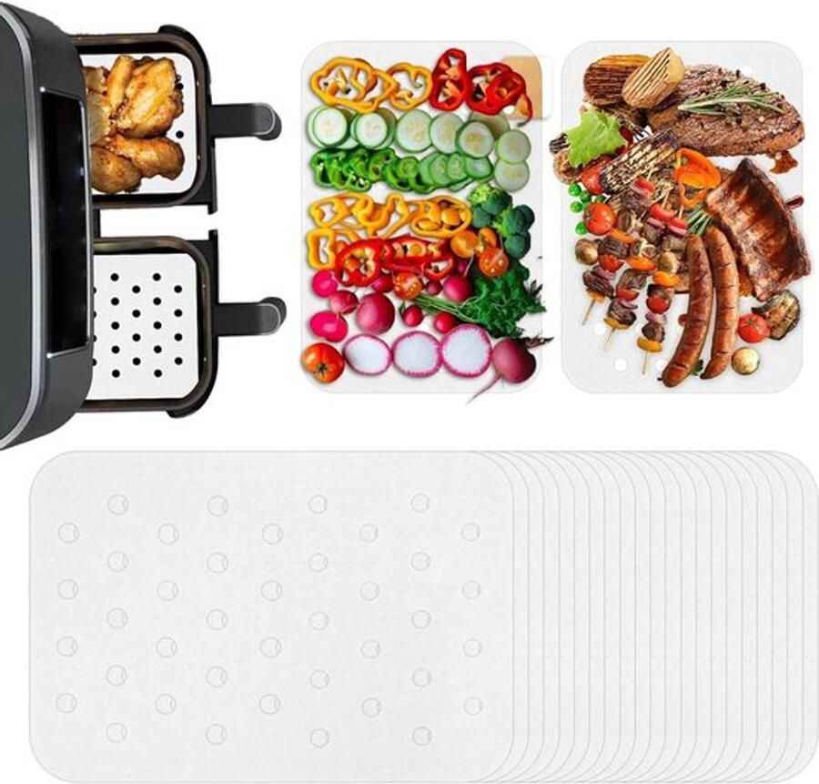 Airfryer Bakpapier 21x14cm 100 stuks Perforatie voor Lucht Friteuse Rechthoekige Bakpapier Airfryer Liners Wit