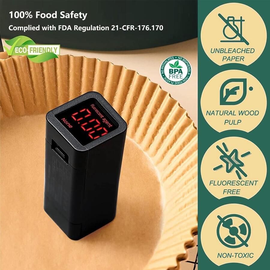 Airfryer Bakpapier 8-10L 100 Stuks BPA-vrij Verdikt 23-27cm Airfryer Paper Vierkant Non-Stick Oliebestendige Airfryer bakjes Accessoires 100μm