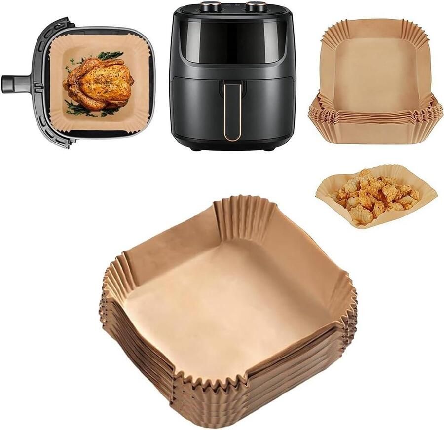 Airfryer Bakpapier Heteluchtfriteuse Vellen Gemakkelijk Koken Hoge Randen Voorkomt Lekken 100 Stuks Wit