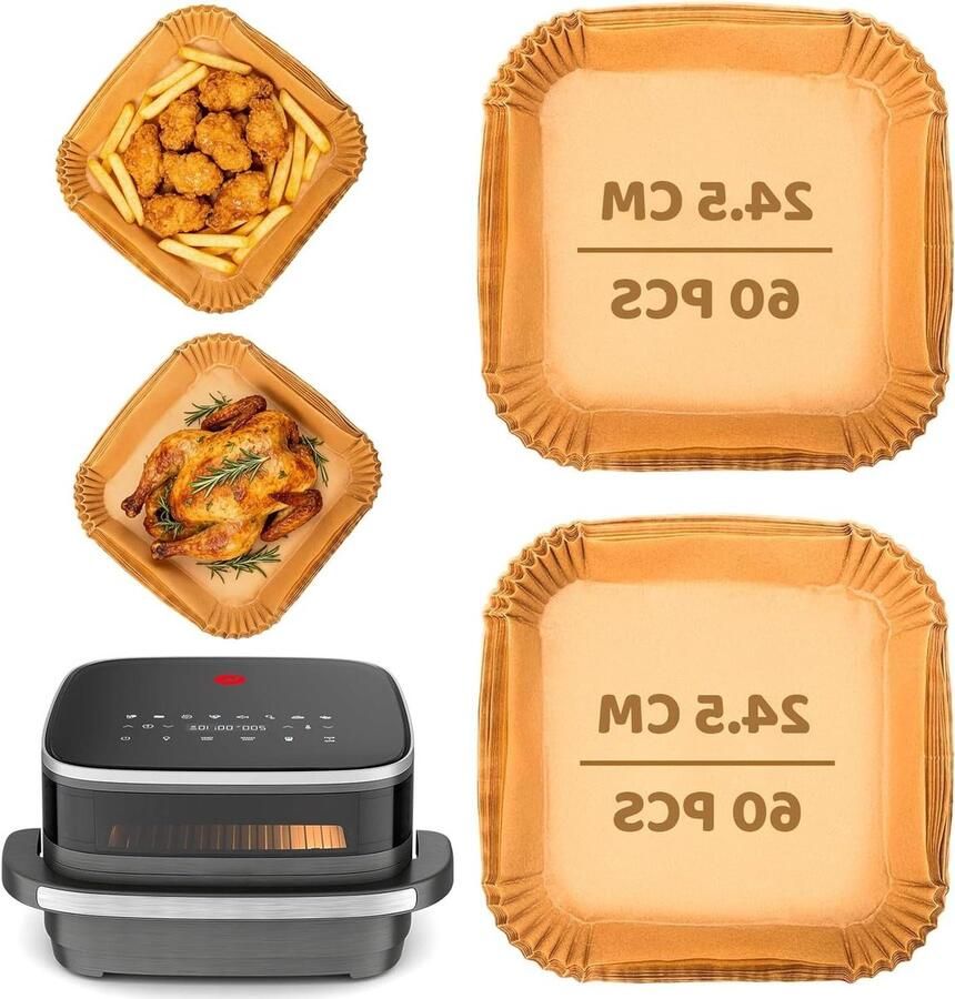 Airfryer Bakpapier Heteluchtfriteuse Vellen Schoon Koken Voorgesneden Vorm 245 cm 120 stuks Wit
