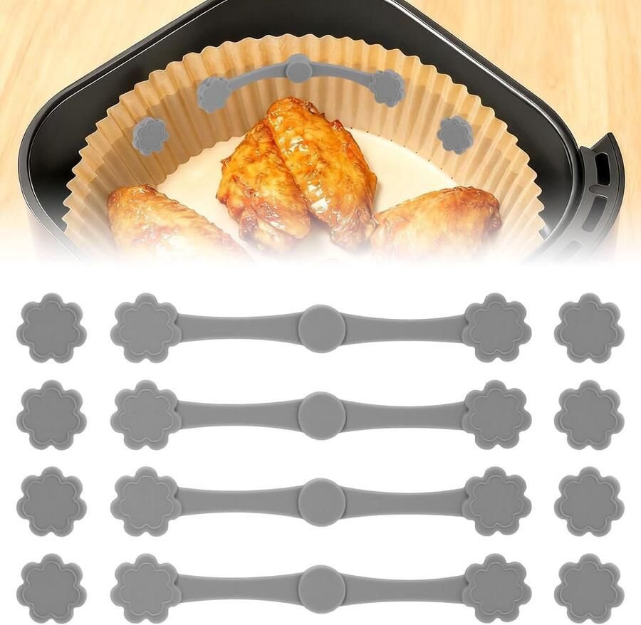 Airfryer Bakpapier Magneten Bakfolie Houders Veilig Koken Voedselveilig Siliconen 12 stuks Grijs