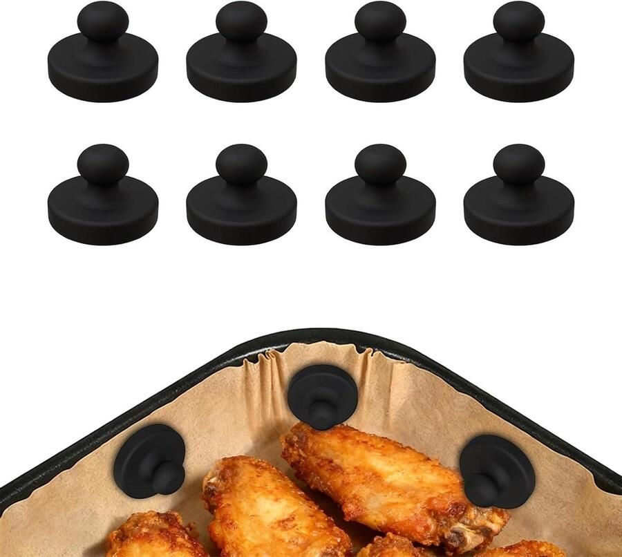 Airfryer Bakpapier Magneten Keuken Accessoires Veilig Koken Hittebestendig Siliconen 8 Stuks Zwart