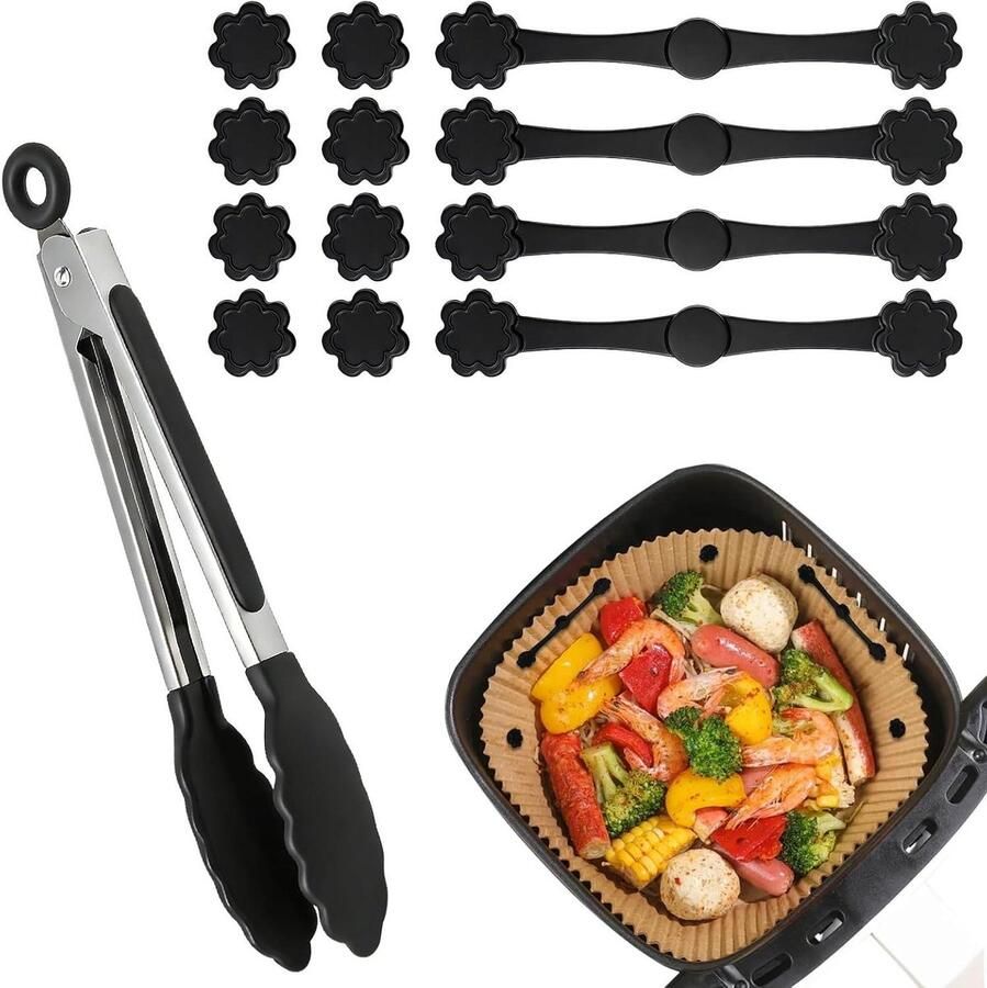 Airfryer Bakpapier Magneten Siliconen Clips Veilig Bakken Hittebestendig Materiaal 12 Stuks Zwart