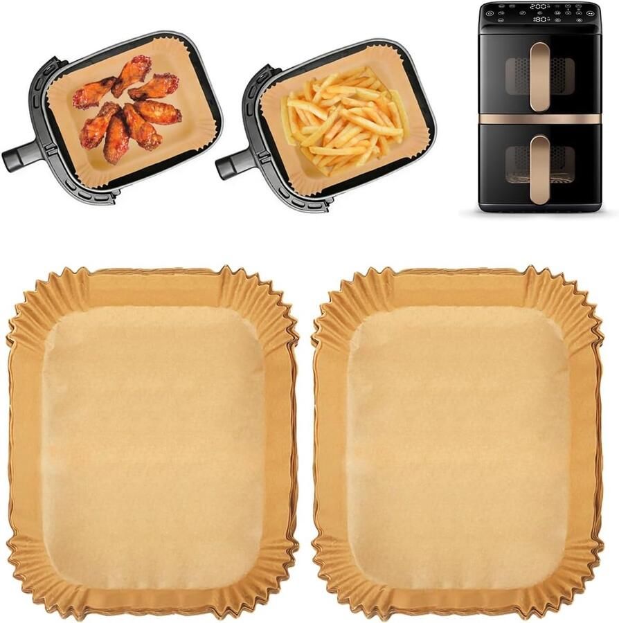 Airfryer Bakpapier Papieren Voeringen Makkelijk Schoonmaken Hoge Randen 21 x 17 cm Wit