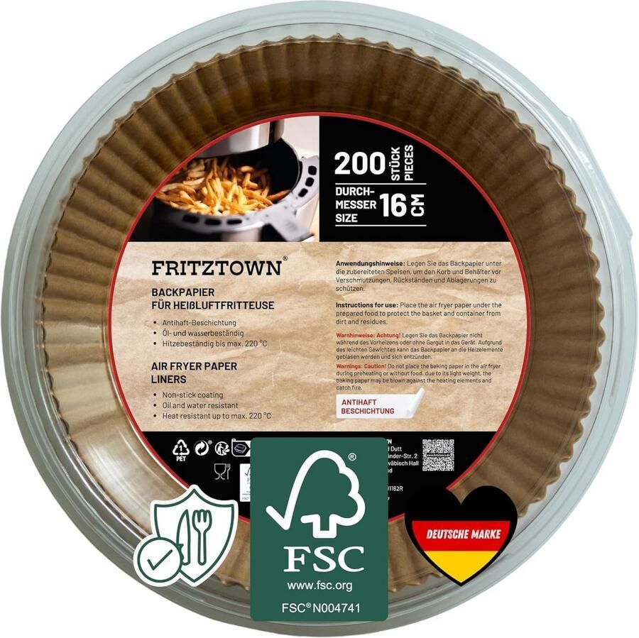 Airfryer Bakpapier Rond (16 cm) 200 Vellen Antiaanbaklaag voor Heteluchtfriteuse & Oven