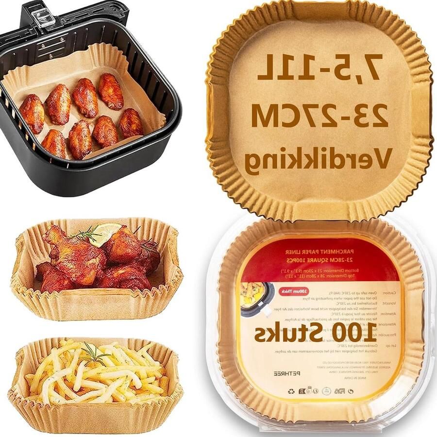 Airfryer Bakpapier Perkamenten Luchtfriteuse Gezond Koken Dubbele Dikte 100 Micron 23-27cm Vierkant Niet van toepassing