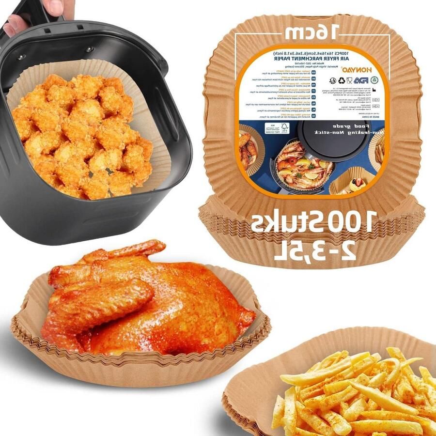 Airfryer Bakpapier Wegwerp Voeringen Hygiënisch Bakken Antiaanbaklaag 16x16 cm Natuur