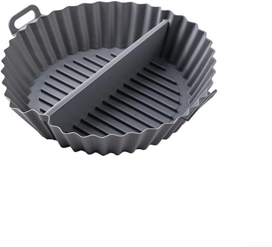 Airfryer bakplaat – Airfryer accessoires – Ronde Silicone Baking Tray met Verdeling – Non-Stick Hittebestendig Bakvorm voor Oven & Airfryer – Geschikt voor Cakes Cookies & Muffins – 20×20×4.5 cm – Grijs – 2 stuks