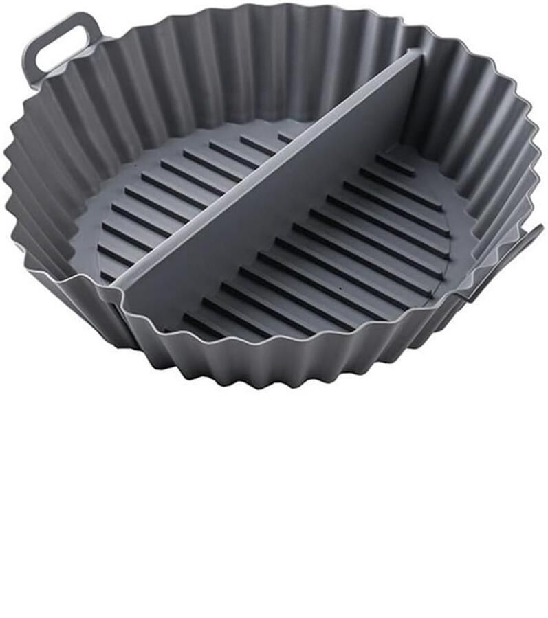 Airfryer bakplaat – Airfryer accessoires – Ronde Silicone Baking Tray met Verdeling – Non-Stick Hittebestendig Bakvorm voor Oven & Airfryer – Geschikt voor Cakes Cookies & Muffins – 20×20×4.5 cm – Grijs – 2 stuks