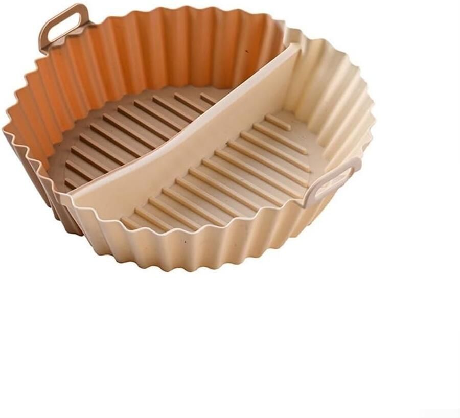 Airfryer bakplaat – Airfryer accessoires – Ronde Silicone Baking Tray met Verdeling – Non-Stick Hittebestendig Bakvorm voor Oven & Airfryer – Geschikt voor Cakes Cookies & Muffins – 20×20×4.5 cm – Gebroken Wit – 2 stuks