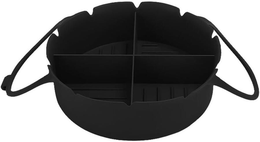 Airfryer bakplaat – Airfryer accessoires – Silicone Airfryer Basket Liner met Vier-Vaks Verdeling – Oven Safe Grilling Mats – Siliconen Airfryer Kom voor Bakken & Koken – Zwart – 1 Stuk