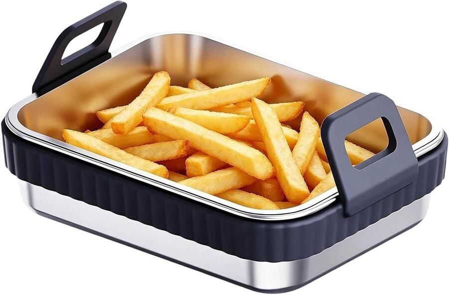 Airfryer Bakplaat Bakvorm Roestvrij Staal Keuken Gebruik Antiaanbaklaag Grillrek 19.5x15x4.8cm Zwart