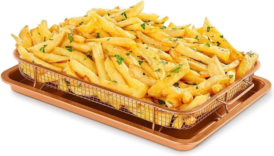 Airfryer Bakplaat Crisper Mand Gezond Bakken Antiaanbaklaag 24 x 33 cm Koper - Foto 1