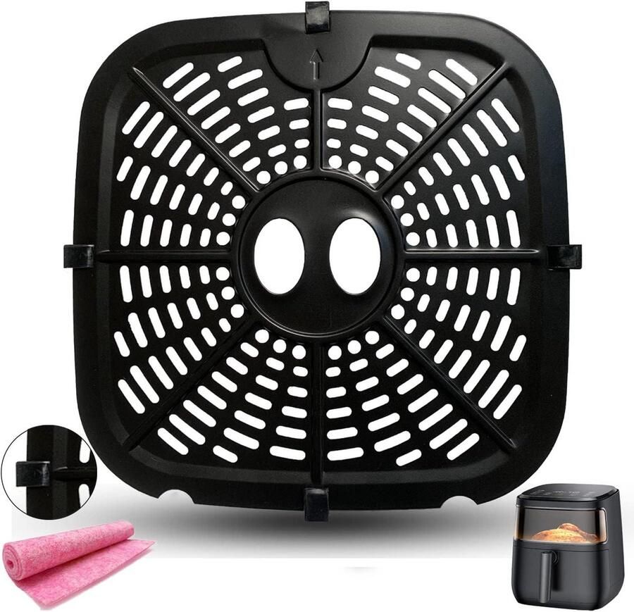 Airfryer Bakplaat Crisper Tray Gezond Koken Verbeterde Dubbellaagse Coating 24.38 x 24.38 cm Zwart