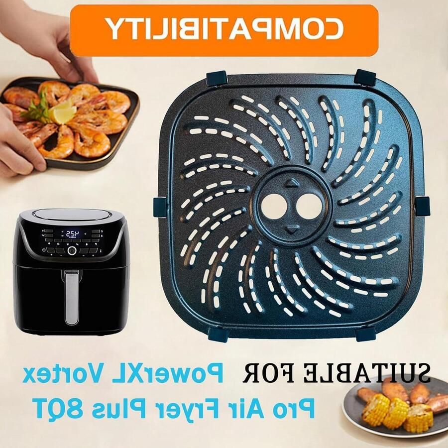 Airfryer Bakplaat Crisper Tray Grill Gezond Koken Dubbele Anti-aanbaklaag 24.4 x 24.4 cm Zwart