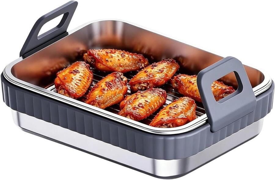 Airfryer Bakplaat Grillrek Bakvorm Maaltijdvoorbereiding Krasbestendige Coating 19.5 x 15 x 4.8 cm Grijs