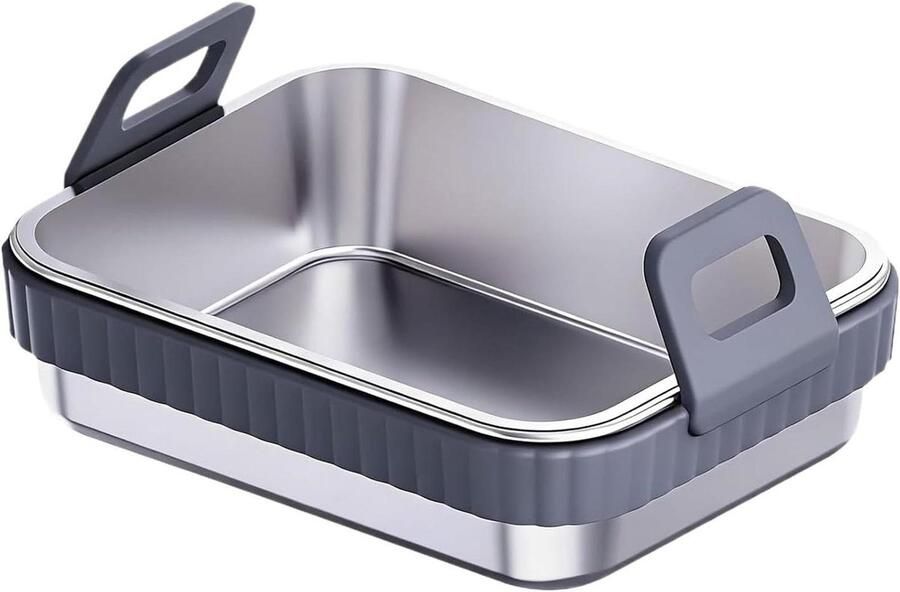 Airfryer Bakplaat Grillrek Ovenpan Maaltijd Voorbereiding Roestvrij Staal 19.5 x 15 x 4.8 cm Grijs