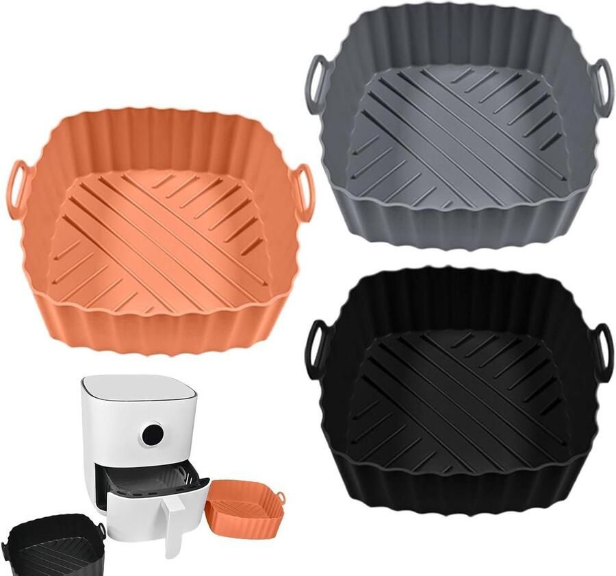 Airfryer Bakplaat Siliconen Liners Veelzijdig Koken Herbruikbaar Antiaanbak 3 Stuks Zwart Grijs Lichtbruin