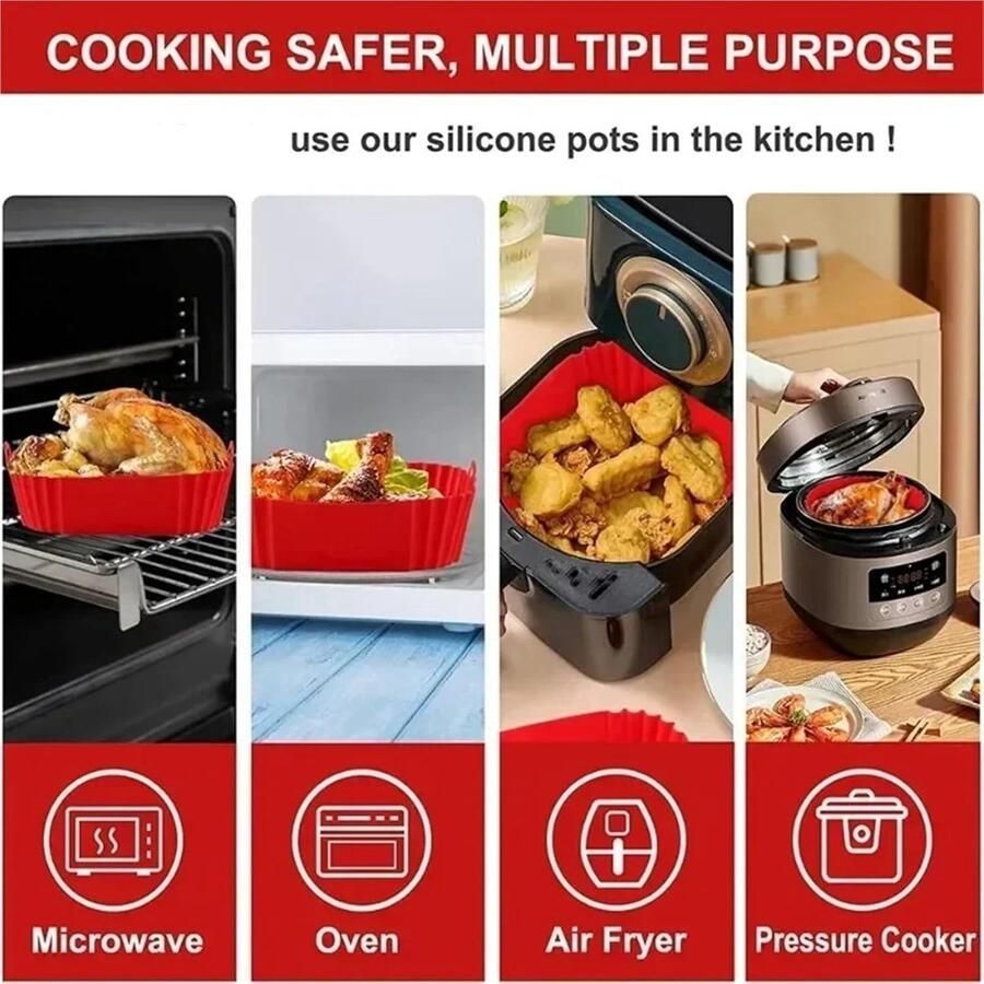 Airfryer Bakplaat Siliconen Mal Gelijkmatig Bakken Herbruikbaar Coating 16 cm Diameter Blauw