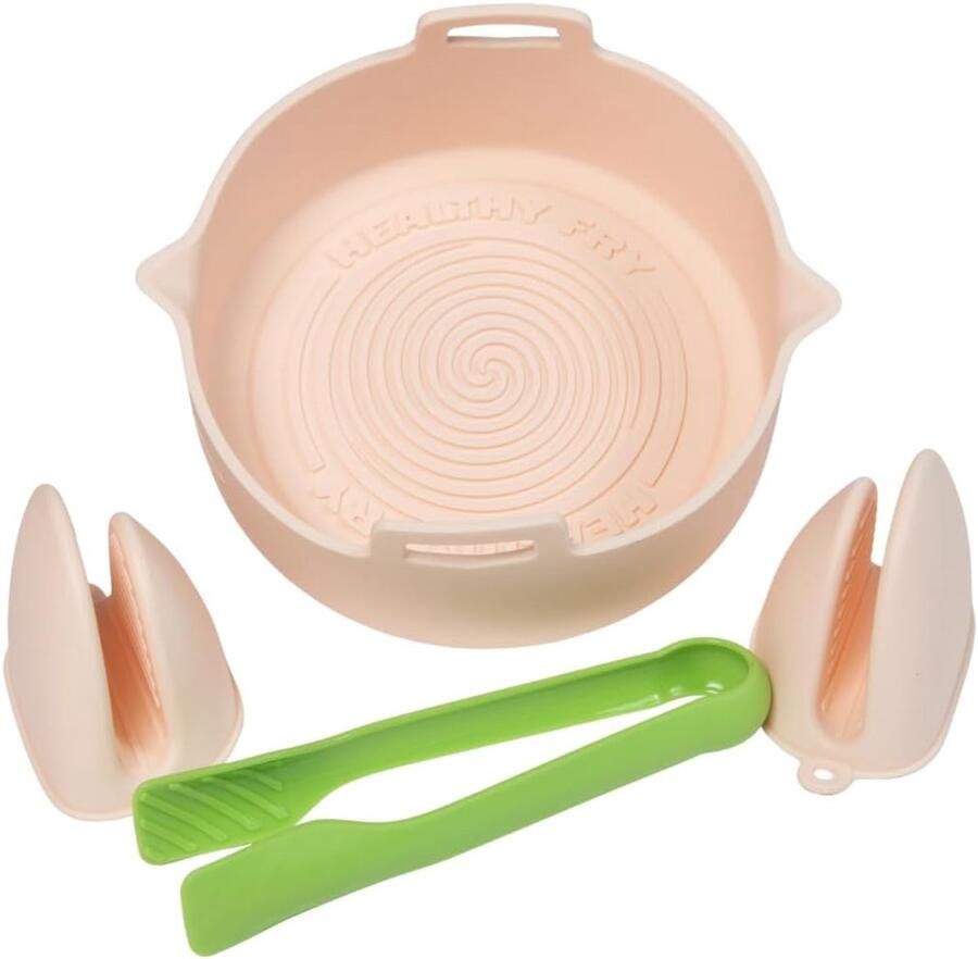 Airfryer Bakplaat Siliconen Vorm Schoner Koken Met Handvatten 20 cm Rond Lichtroze