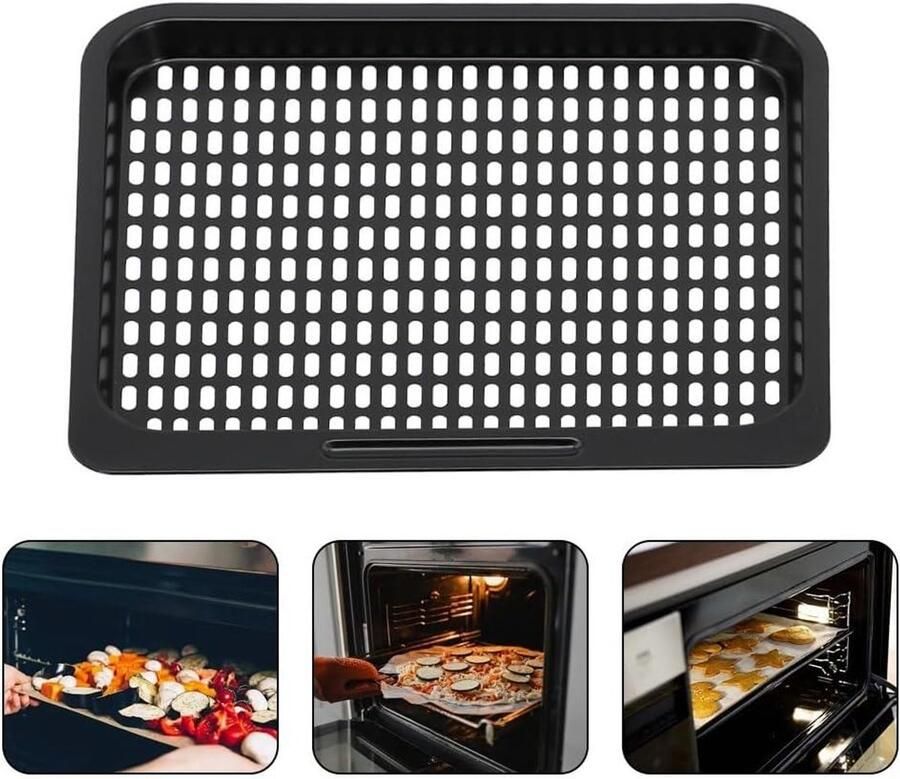 Airfryer Bakrek Kookrek Lade Lekker Koken Afneembaar Koolstofstaal 26x23 cm Zwart