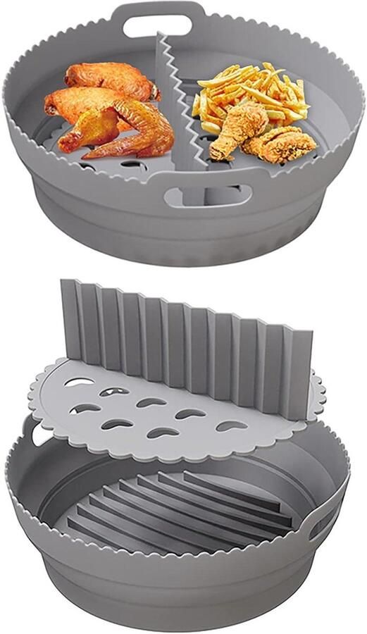 Airfryer Bakvorm Airfryer Accessoires Dubbel Koken Met Scheidingspad 8 Inch Rond Zwart