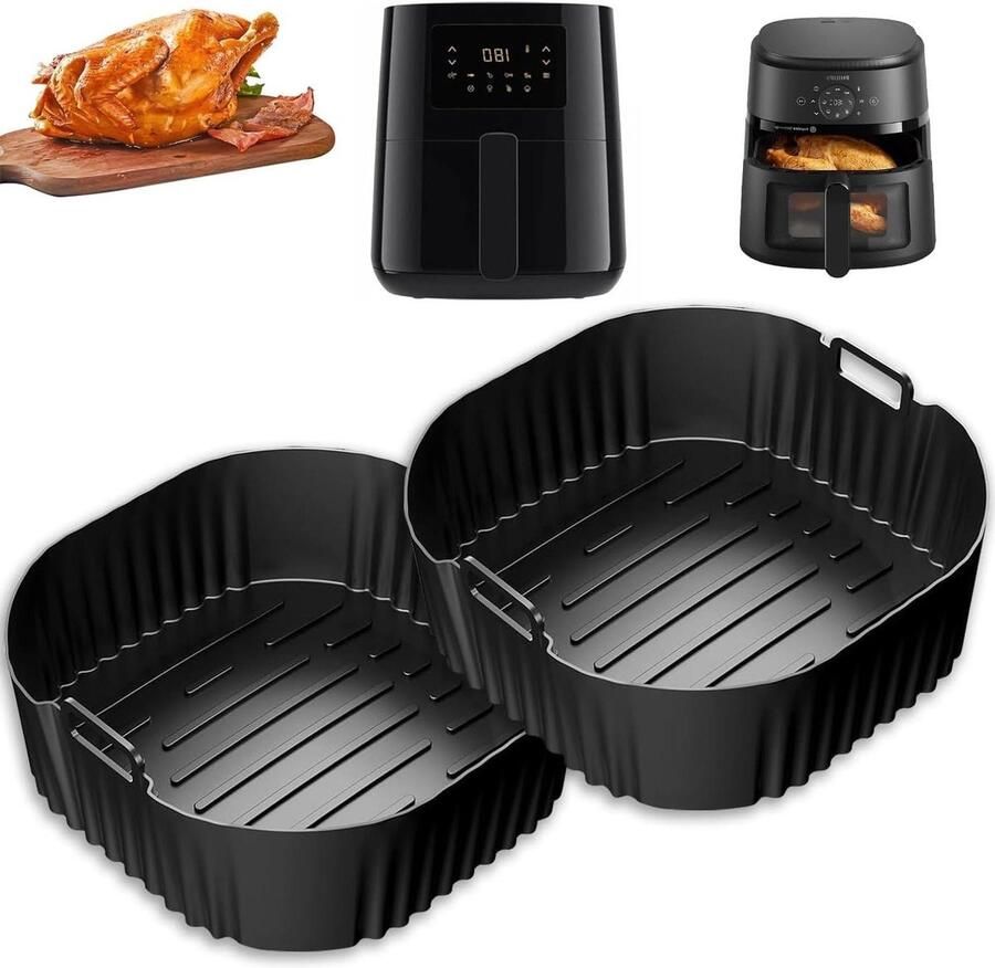Airfryer Bakvorm Bakmat Gezond Koken Dubbele Handgrepen 4L Model Zwart