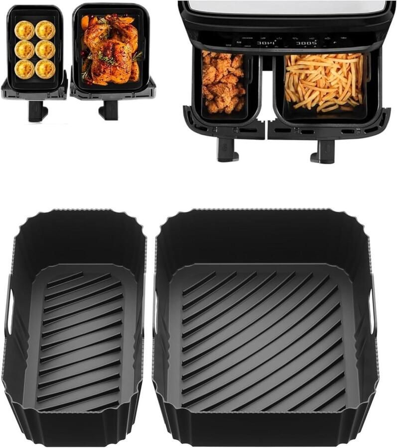 Airfryer Bakvorm Bakmat Set Gemakkelijk Bakken Herbruikbaar Siliconen 2 Stuks Zwart