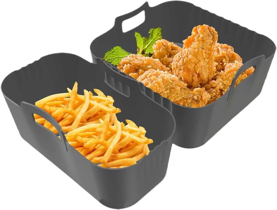Airfryer Bakjes Siliconen Frituurpan Gezond Koken Dubbele Voedingsscheiding 24x176 cm Grijs