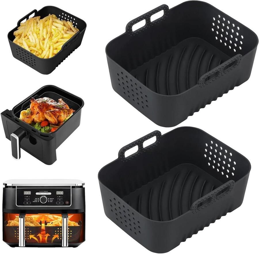 Airfryer Bakvorm Hittebestendige Bakjes Gezond Koken Dubbelzijdig Geperforeerd 19x14x7 cm Zwart