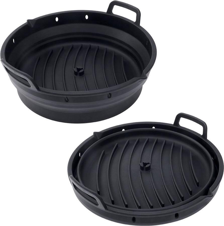 Airfryer bakvorm Ronde siliconen inzetvorm voor bakken opvouwbaar en herbruikbaar antiaanbak zwart 2 stuks 21 5 cm (8 5 inch)