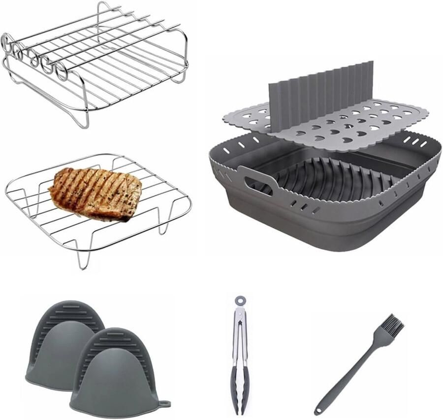 Airfryer Bakvorm Silicone 8-Delige Set Antiaanbak Grijs