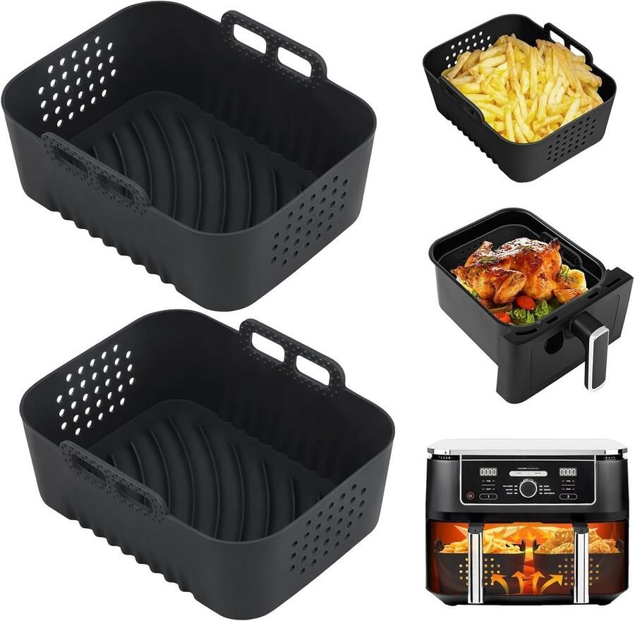 Airfryer Bakvorm Silicone Bakjes Lekker Koken Dubbelzijdig Geperforeerd 19x14x7 cm Zwart