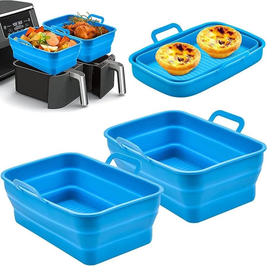 Airfryer Bakvorm Silicone Liner Gezond Bakken Opvouwbaar Ontwerp 2 Stuks Blauw