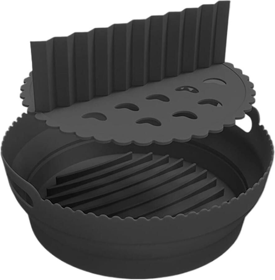 Airfryer Bakvorm Silicone Liner Veelzijdig Koken Met Separator 21.5 cm Zwart