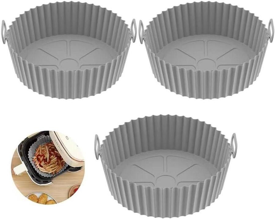 Airfryer Bakvorm Silicone Mand Lekker Koken Met Handvatten 8 Inch Rond Grijs