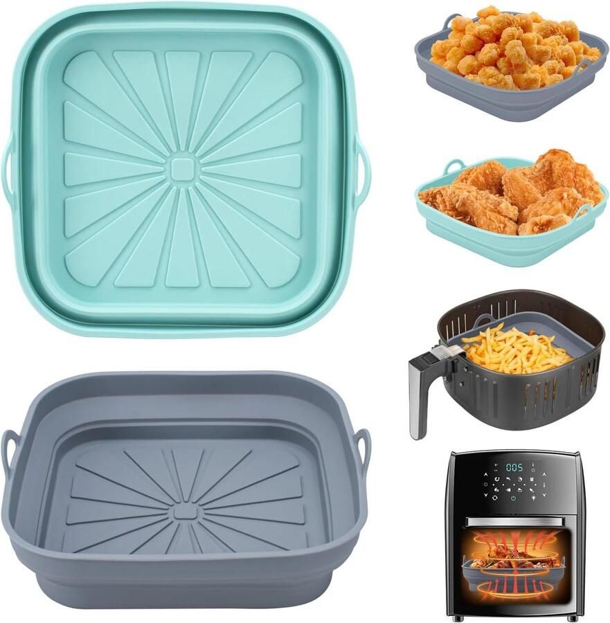 Airfryer Bakvorm Airfryer Accessoires Veelzijdig Bakken Herbruikbaar en Opvouwbaar 21 cm Blauw Grijs