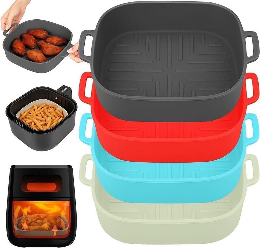 Airfryer Bakvorm Siliconen Bakjes Airfryen Zonder Schoonmaken Hittebestendig tot 260°C 19.5 x 19.5 x 5 cm