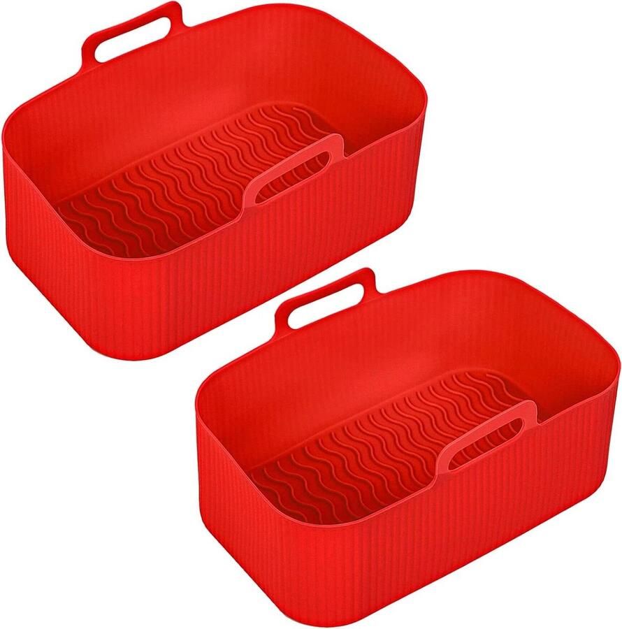 Airfryer Bakvorm Siliconen Lades Veelzijdig Koken Met Handvatten 20 x 12 x 7 cm Rood