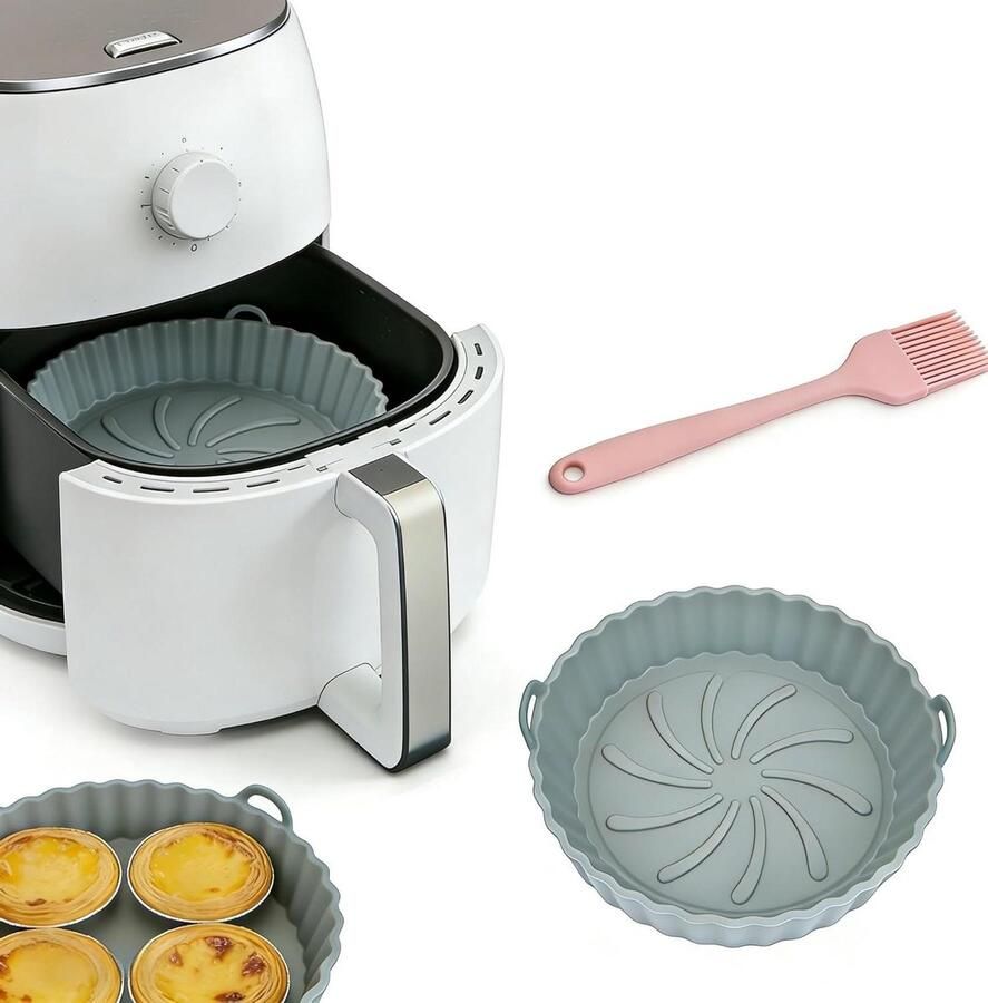 Airfryer Bakvorm Siliconen Liner Veelzijdig Gebruik Opvouwbaar Ontwerp 20 cm Diameter Grijs
