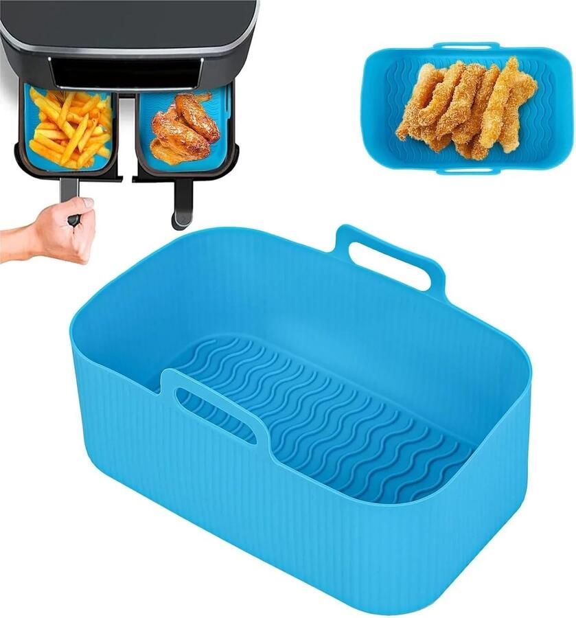 Airfryer Bakvorm Siliconen Mand Bakken en Braden Herbruikbaar en Flexibel 19.5x12.5x7cm Blauw