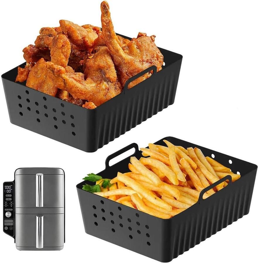 Airfryer Bakvorm Siliconen Mand Hasselvrij Koken Herbruikbaar Anti-aanbak 20x20 cm Zwart