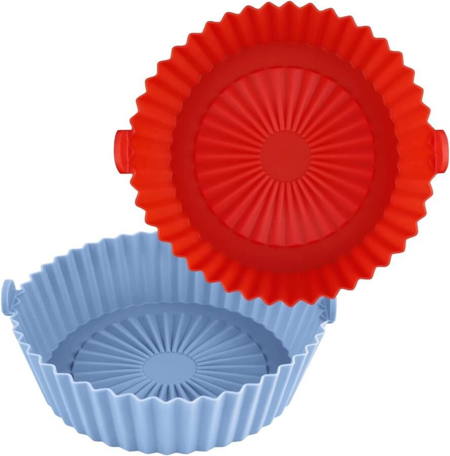 Airfryer Bakvorm Siliconen Mand Makkelijk Schoonmaken Hittebestendig Materiaal 145 cm Diameter Rood en Blauw