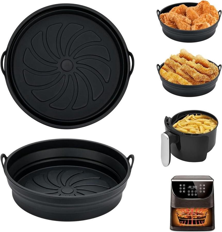 Airfryer Bakvorm Siliconen Pot Lekker Koken Opvouwbaar Ontwerp 20 cm Rond Zwart